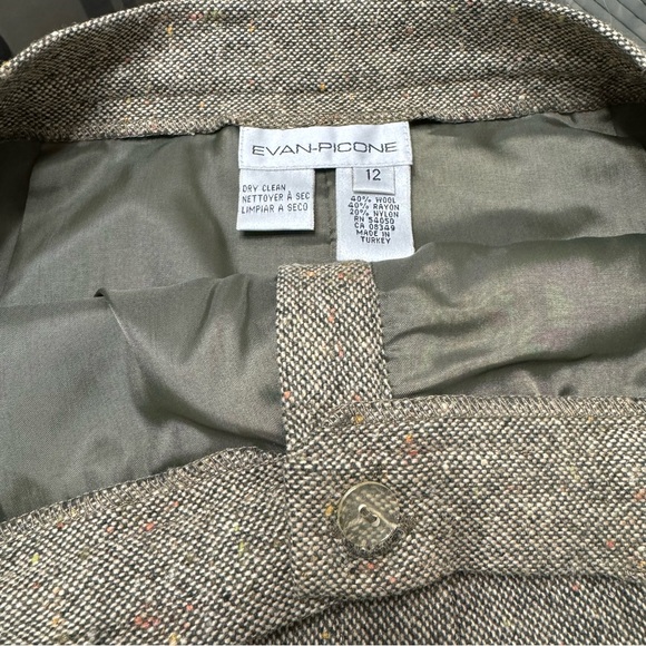 Vintage Evan Picone Wool Blend Green Brown Woven Tweed Midi Pencil Skirts, 12 - Picture 8 of 13